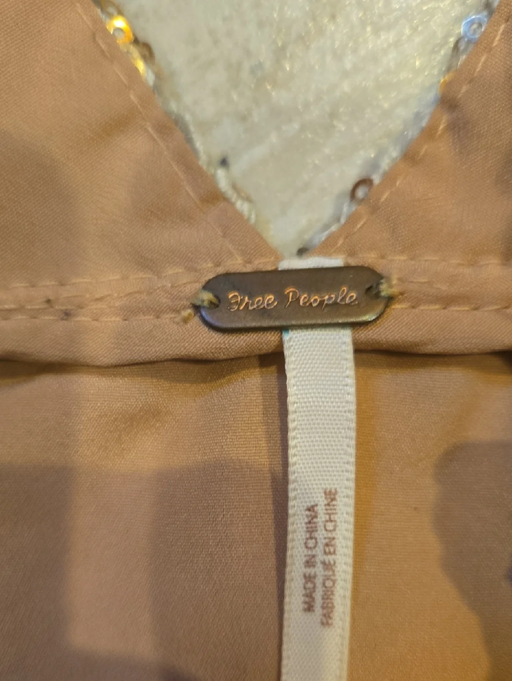 Free People Lace/Golden Sequin Overlay Double V Dress - Picture 8 of 10